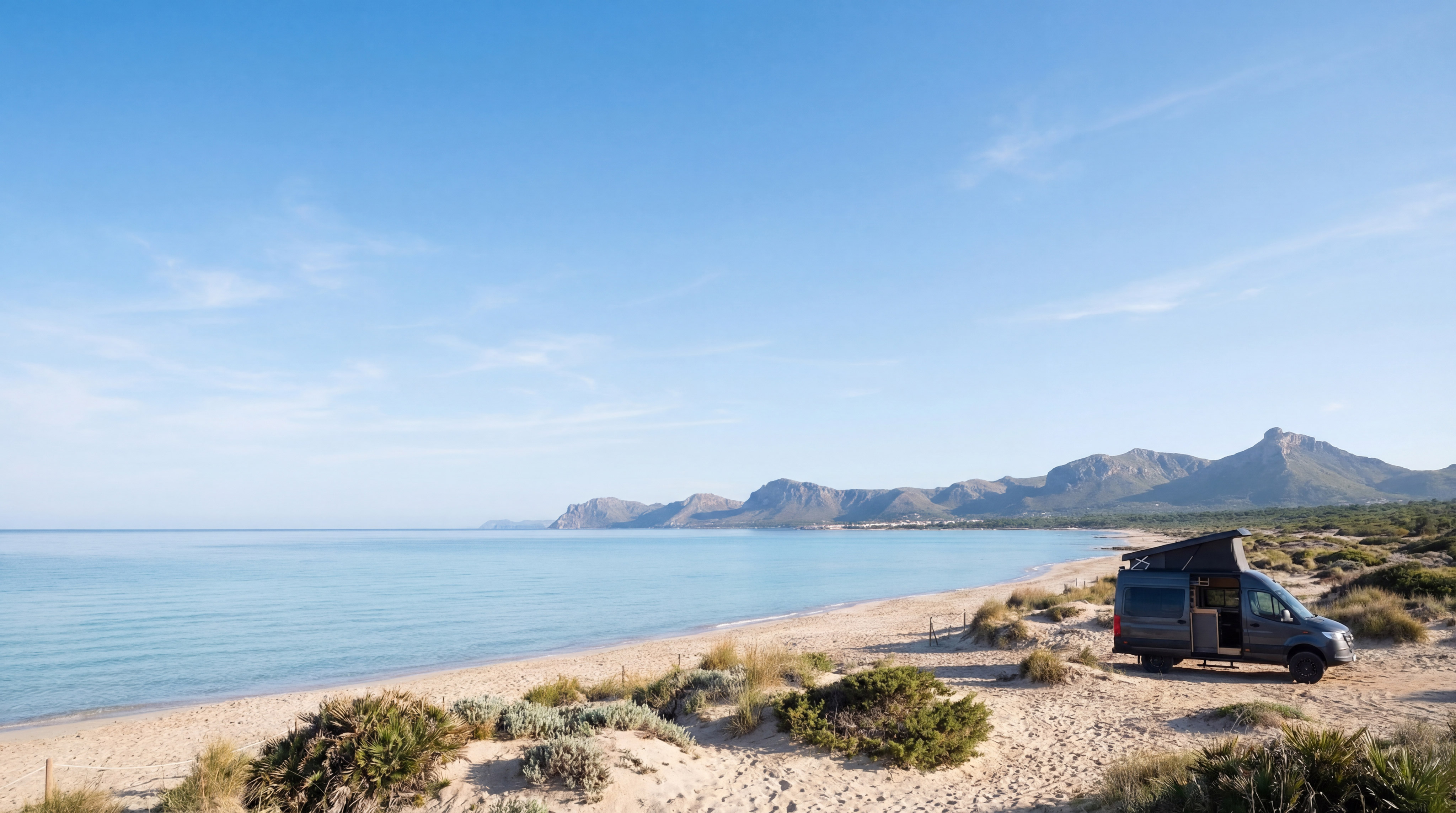 Sonnenuntergang über Mallorca mit Campervan